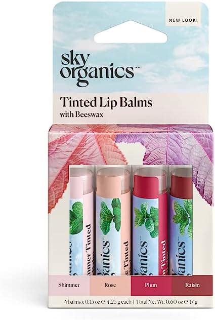 Sky Organics Bálsamo Labial Orgánico 4 Colores con Cera de Abejas