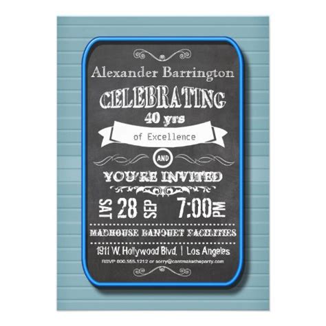 Trendy Blue Neon Chalkboard Birthday Party Invite