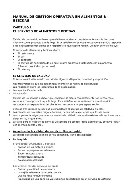 Manual DE Gestión Operativa EN Alimentos MANUAL DE GESTIÓN OPERATIVA