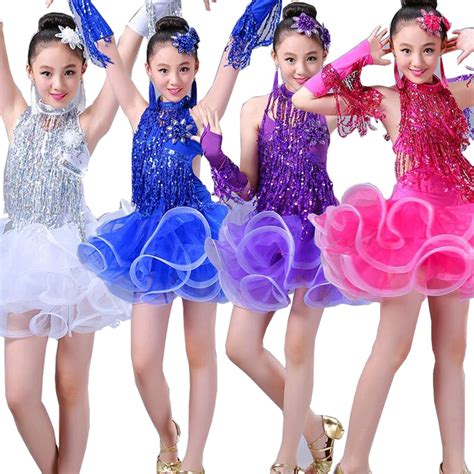 Vestido de baile latino con borlas para niña traje de baile moderno de