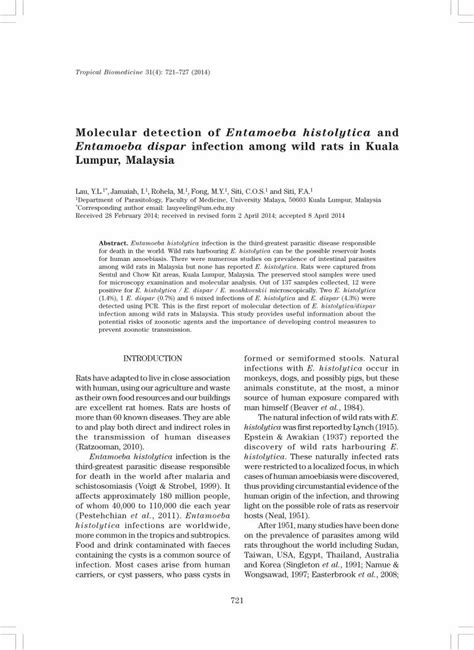 Pdf Molecular Detection Of Entamoeba Histolytica And · Molecular Detection Of Entamoeba