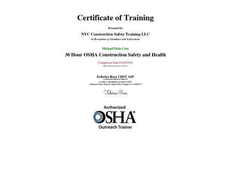 30 Hour Osha Construction Safety And Health Certificate Pdf