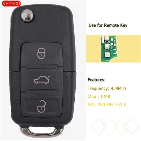 Keyecu Folding Remote Key Fob Button Mhz Id Chip For Volkswagen