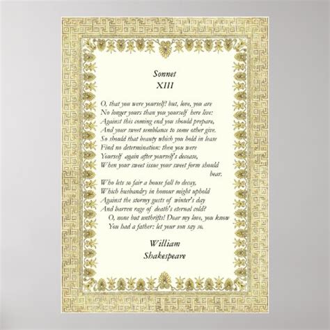 Sonnet 13 By William Shakespeare Poster Zazzle