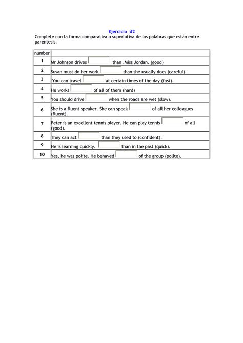 Comparativo O Superlativo Ejercicio D Complete Con La Forma