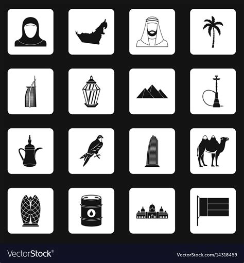 Uae Travel Icons Set Squares Royalty Free Vector Image