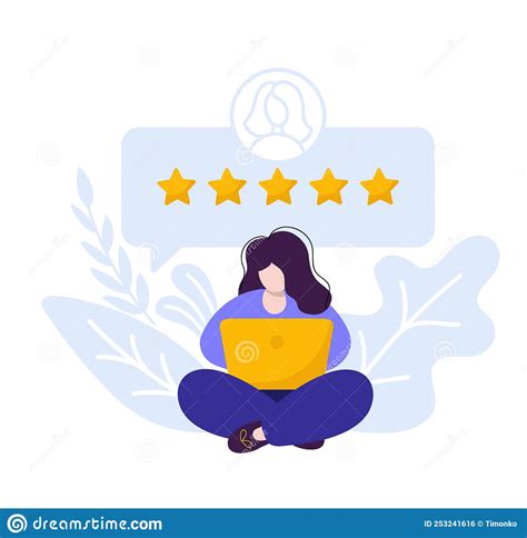 Vector Woman With Notebook Online Satisfied Customer Give Rating 5