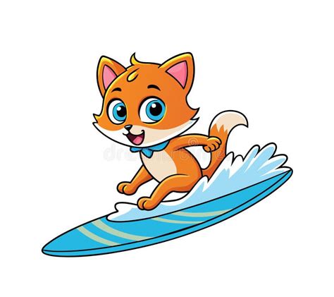 A Little Cat Surfing On The Sea Stock Illustration Illustration Of