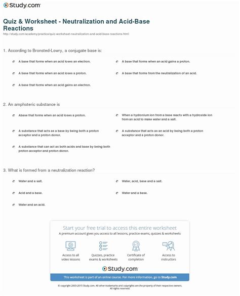 Acid Base Reactions Worksheet