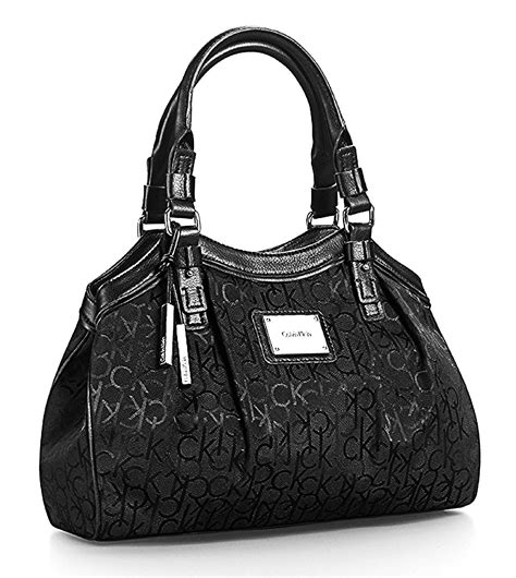 Calvin Klein Women S Logo Jacquard City Satchel Handbag Black From The Fashions Place Calvin