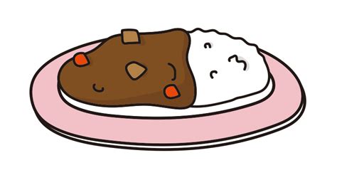 ピンクのお皿にのったカレーライスの無料 フリー イラスト かわいい手描きの無料素材「てがきっず」保育園・小学校・介護施設にぴったりのフリー