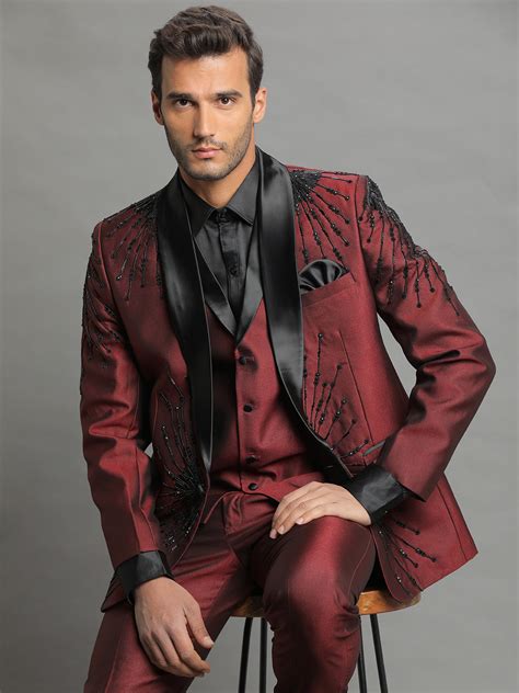 Rentbuy Maroon Embroidered 3 Piece Groom Suit Home Trial Free