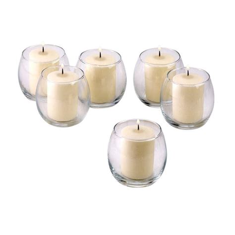 Light In The Dark Clear Glass Hurricane Votive Candle Holders With Ivory Unscented Votive