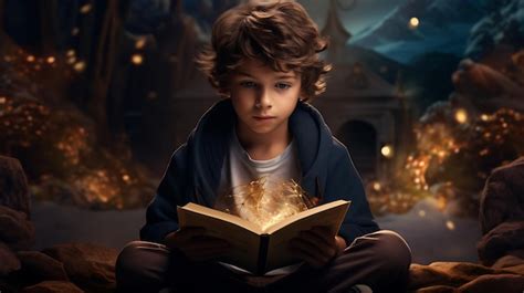 Premium Ai Image A Child Reading A Book In A Magical Style