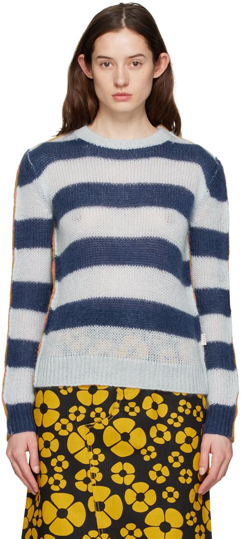 Marni Blue Tan Contrast Striped Sweater SSENSE Canada