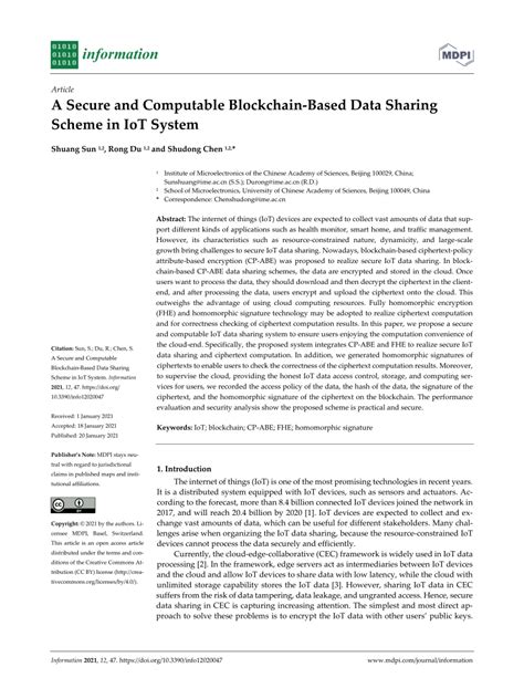 Pdf A Secure And Computable Blockchain Based Data Sharing Scheme In Iot System