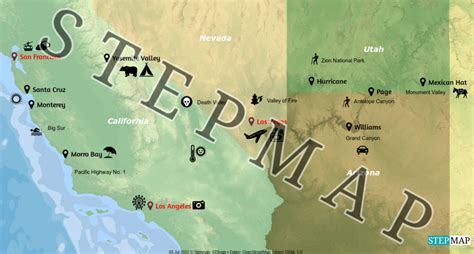 StepMap Westküste Landkarte für Nordamerika