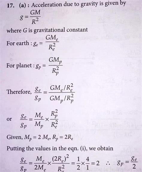 Ge And Gp Denote The Acceleration Due To Gravity On The Surface Of The Earth And On Another