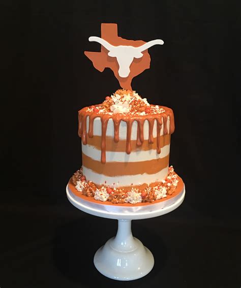 Texas Longhorns Drip Cake With Sugarpaste Topper Stripes And Sprinkles