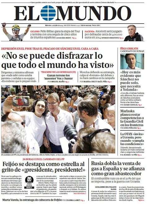 Portada De El Mundo Del Mi Rcoles De Julio De Medios