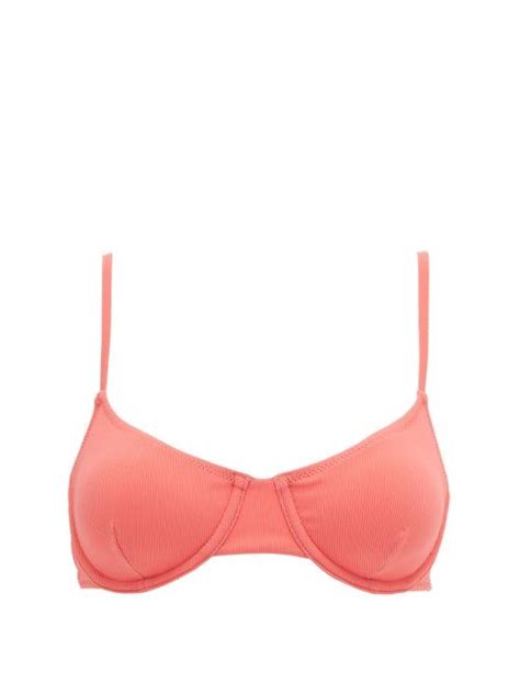 Solid Striped The Eva Underwired Ribbed Bikini Top Womens Pink