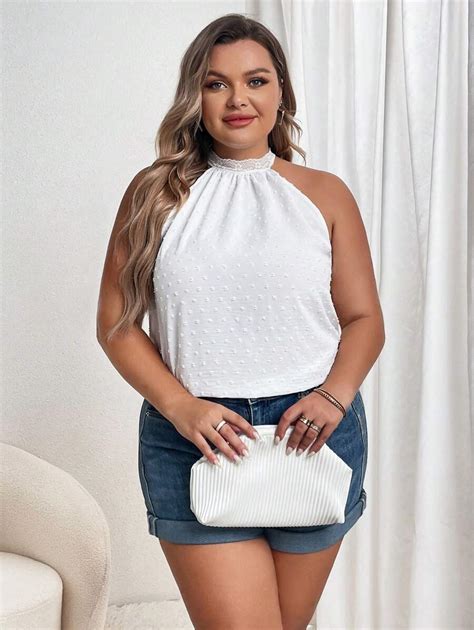 Shein Vcay Plus Ponto Su O Traseira Do Buraco Da Fechadura Gola Halter