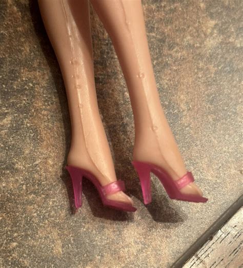 Vintage S Barbie Like Blonde Bubble Cut Doll Pink Swimsuit Heels