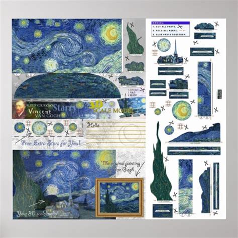 Starry Night Van Gogh Papercraft Poster Print