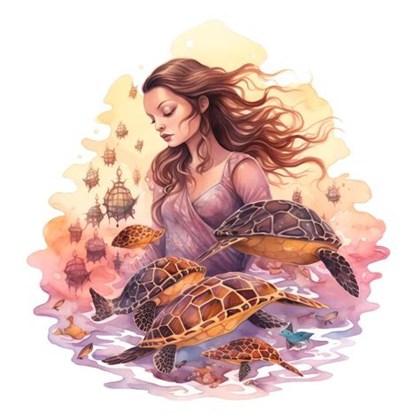 Premium Photo Beautiful Pink Mermaid Surrounded By Sea Turtles