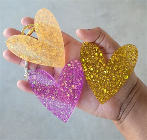 Glitter Heart Resin Keychain - Etsy