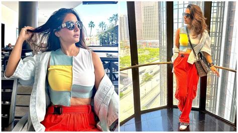 Hina Khan Slays In A Trendy Crop Top And Bold Red Cargo Pants In Los