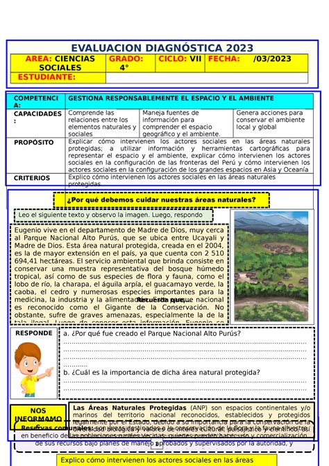 CCSS 4 Evaluación Diagnóstica 2023 2 COMPETENCI A GESTIONA