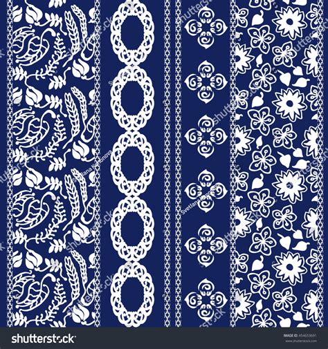 Set Floral Batik Borders Damask Seamless Stock Vector 454653691