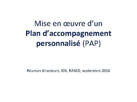 Mise En Uvre Dun Plan Daccompagnement Personnalis Pap