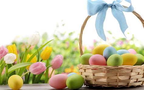 HD Wallpaper Easter Eggs And Tulip Flowers Leaves Spring Lilies Of