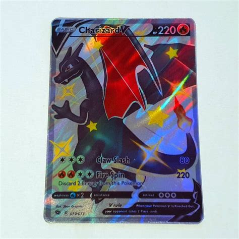 Charizard V Shiny Holographic Tarjeta Pokemon Hecha A Etsy