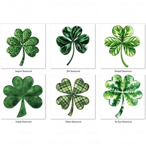 Mixed Media Shamrock Clipart 4 Four Leaf Clover PNG St Patricks Day