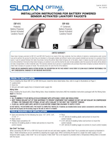 Sloan Ebf Faucet Installation Instructions Manualzz