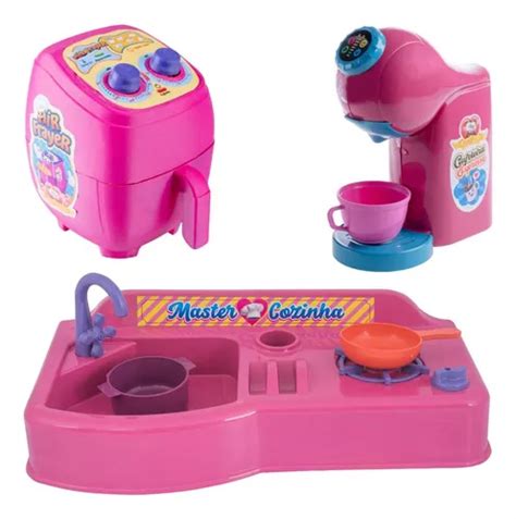 Kit Cozinha Infantil Brinquedo Fogão Airfryer Cafeteira