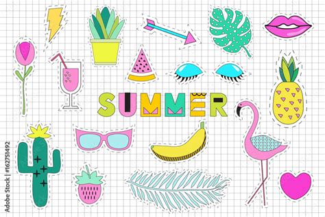 Summer Stickers Set In Modern Style Vector Illustration Stock Vector Adobe Stock