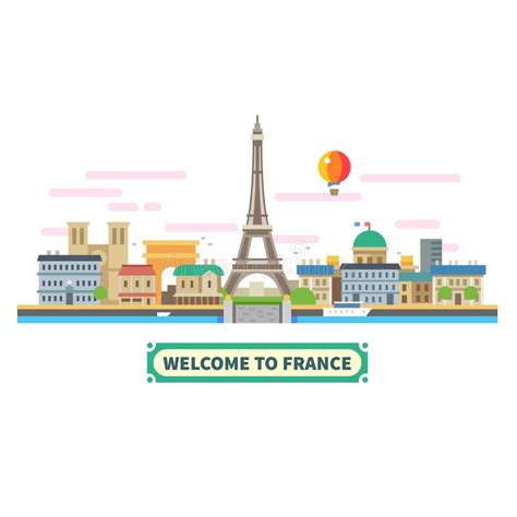 Bienvenue Vers La France Attractions De Paris Illustration De Vecteur