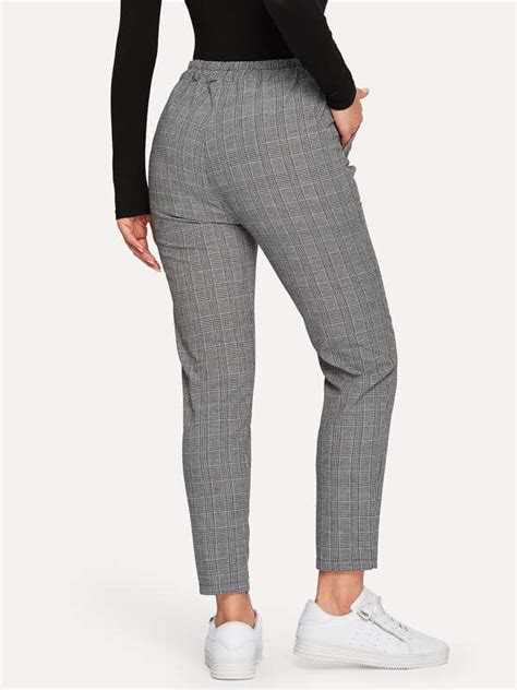 SHEIN Mulvari Glen Plaid Drawstring Ankle Cut Trousers SHEIN UK