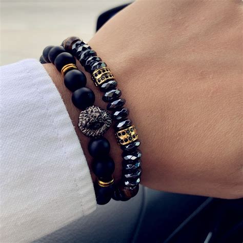 Bracelet Homme Perles en Pierres Bijou Luxe Qualité Tendance