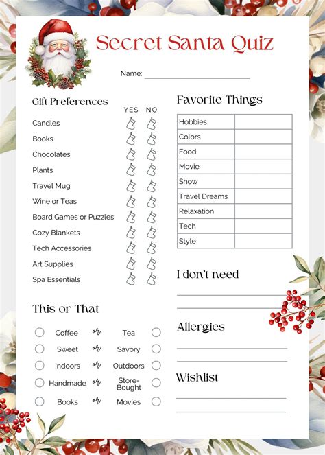 Secret santa questionnaire christmas party work secret santa secret