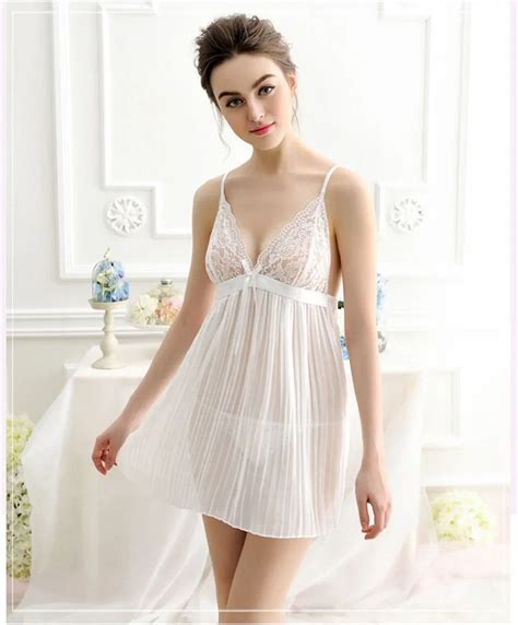 New Deisgn Women White Chiffon Nightgown Female Stripe Pleated Strap