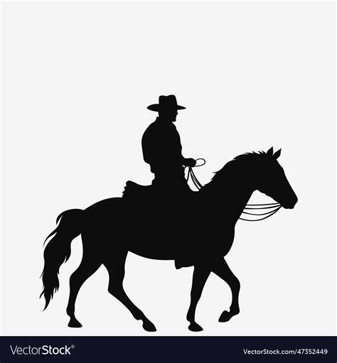 Cowboy and horse black silhouette Royalty Free Vector Image