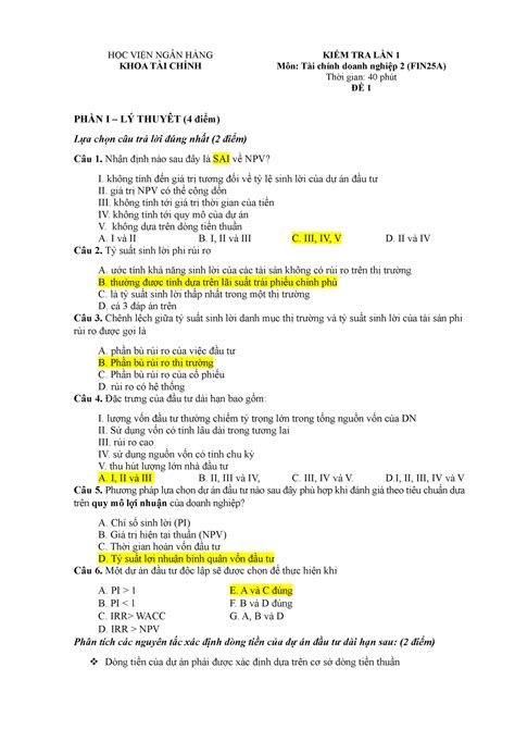 Giải đề 1 tcdn2 HỌC VIỆN NGÂN HÀNG KHOA TÀI CHÍNH KIỂM TRA LẦN 1 Môn