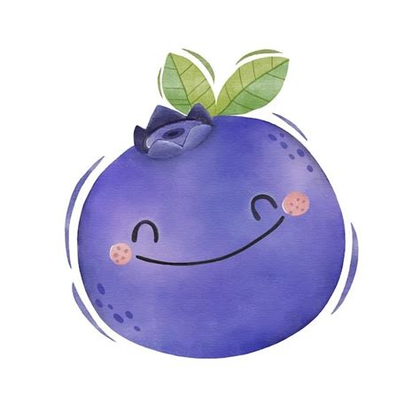 Premium Vector Watercolor Cute Blueberry Cartoon Character In 2024