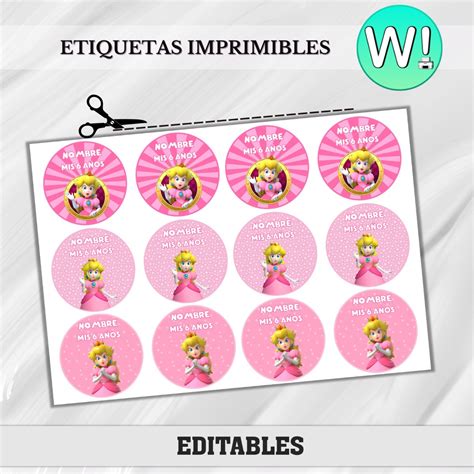 Etiquetas Imprimibles Editables Princesa Peach Souvenirs Avisos En