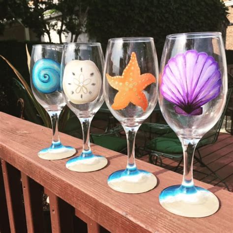 Beach Wine Glasses Set Of 4 Etsy